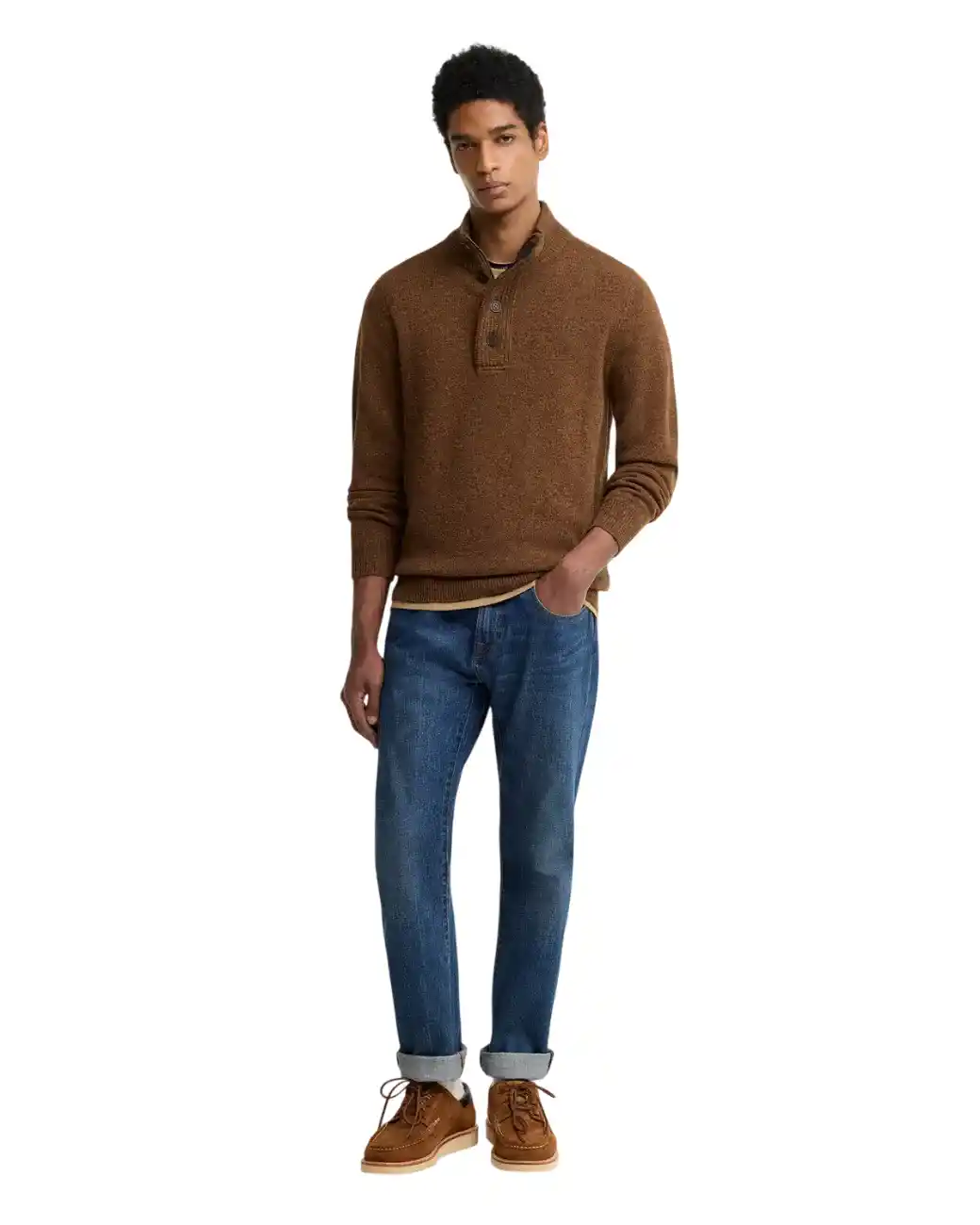 Barbour Essentials Patch Half Zip Knitted Jumper Bracken-2