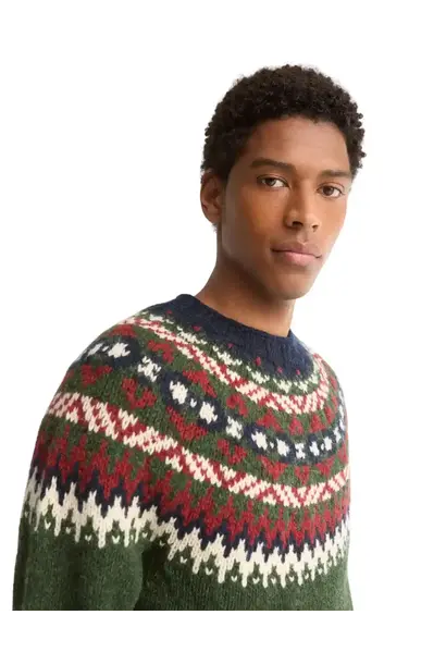 Barbour Scottish Made Placement Fairisle Crew Green
