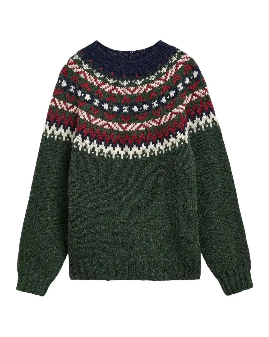 Barbour Scottish Made Placement Fairisle Crew Green-2