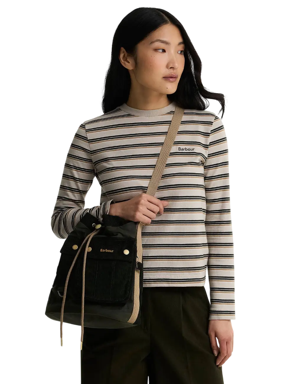 Barbour Mia Waxed Drawstring Tote Bag Fern-3