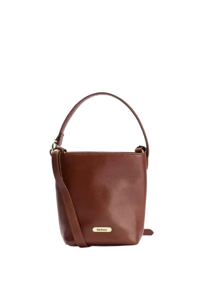 Barbour Cedar Mini Leather Bucket Bag Brown
