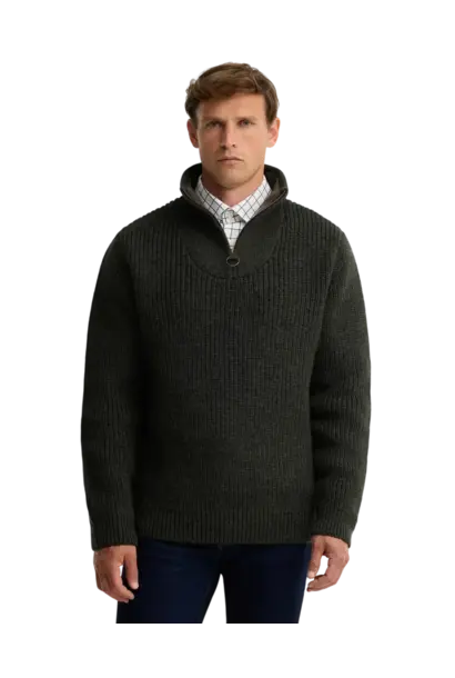 Barbour New Tyne Quarter Zip Jumper Olive