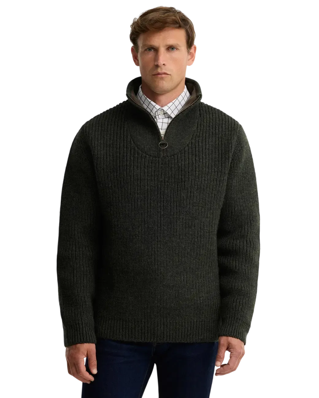 Barbour New Tyne Quarter Zip Jumper Olive-1