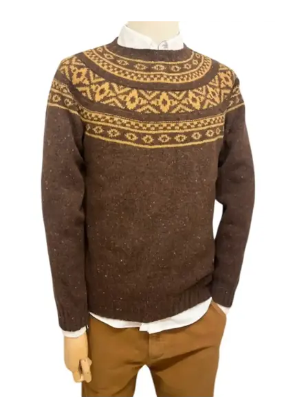 Harley of Scotland Mens Glenugie Nep Yoke Sweater Monach/Gold Dust