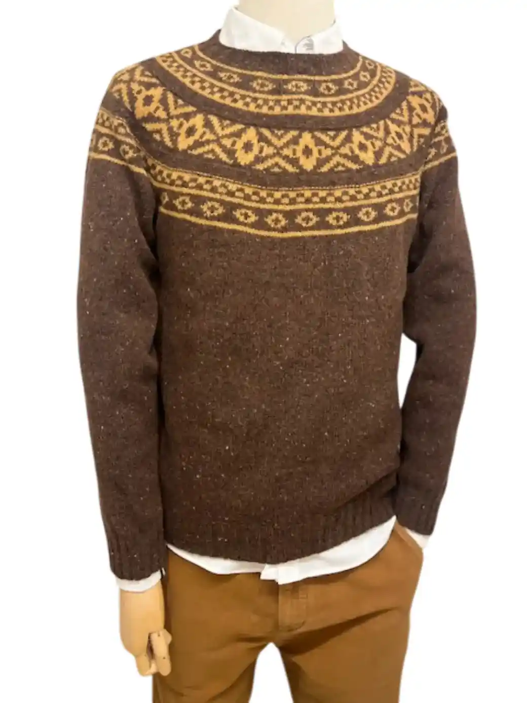 Harley of Scotland Mens Glenugie Nep Yoke Sweater Monach/Gold Dust-1