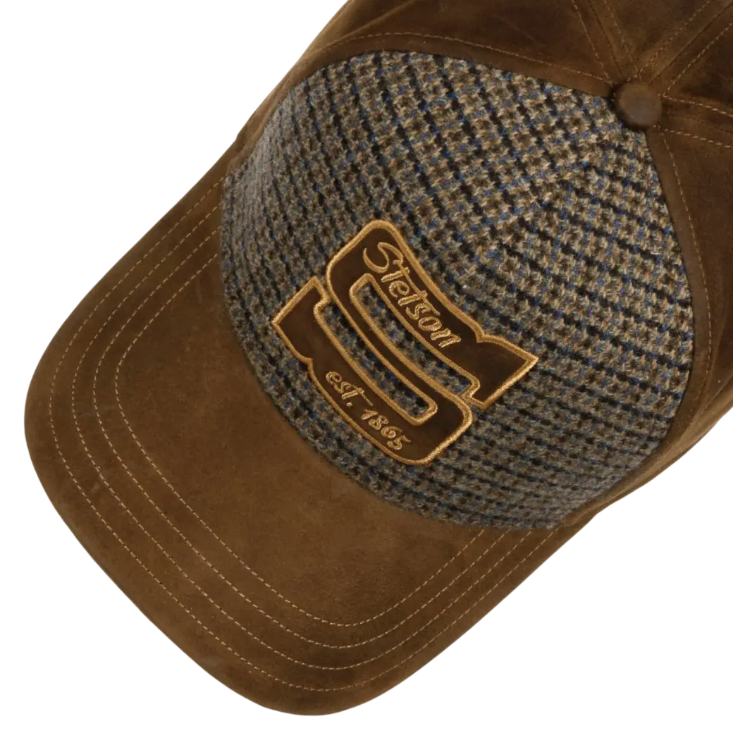 Stetson Trucker Cap Oily Goat Cashmere/Wool Mud With Brown/Blue Check-2
