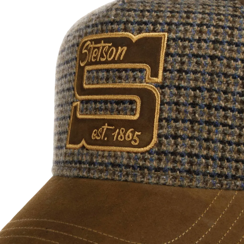 Stetson Trucker Cap Oily Goat Cashmere/Wool Mud With Brown/Blue Check-5