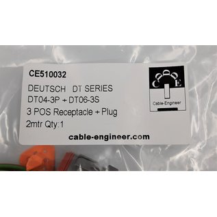 Cable-Engineer Deutsch DT Pigtail-set: 3-Pos. Receptacle & Plug + 6x 2meter 1,5mm2 FLRY-B kabel