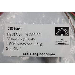 Cable-Engineer Deutsch DT Pigtail-set: 4-Pos. Rec. DT04-4P & Plug DT06-4S + 8x 2meter 0,75mm2 FLRY-B kabel