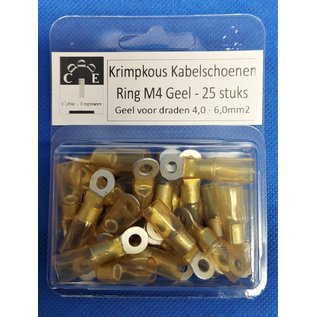 Cable-Engineer 25 waterdichte krimpkous Ring M4  kabelschoenen Geel - voor draden van 4,0 - 6,0 mm2