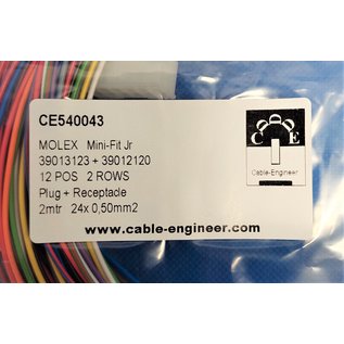 Molex Complete set met Molex MiniFit Jr. Plug & Receptacle 12-Pos. (2-Rij) + 24x 2m. 0,50mm2 kabel en contacten