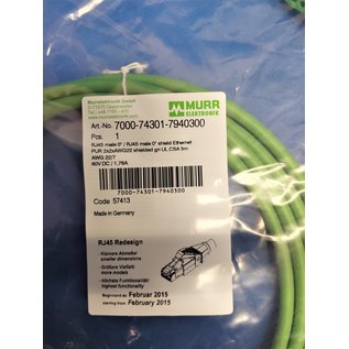 Murr Elektronik Murr Elektronik 7000-74301-7940300 - PUR Ethernet kabel - shielded - sensor/actuator connector + 3m. Shielded PUR kabel 2x22AWG