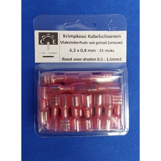 Cable-Engineer 25x waterdichte krimpkous Vlakstekerhulzen 6,3 x 0,8 mm -Rood -  vol-geïsoleerd