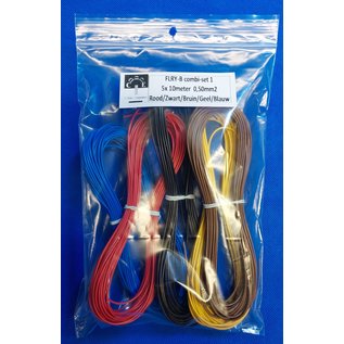 Cable-Engineer 5x 10m. FLRY-B 0,50mm2 voertuigsnoer in de kleuren Rood/zwart/bruin/blauw/geel