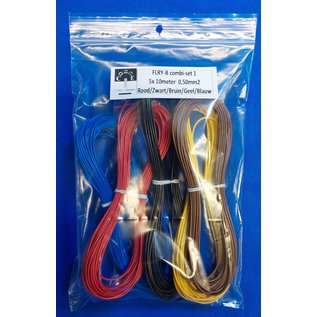 Cable-Engineer 5x 10m. FLRY-B 0,35mm2 voertuigsnoer in de kleuren Rood/zwart/bruin/blauw/geel