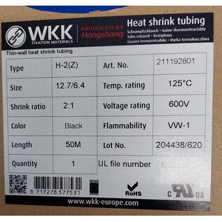 Hongshang Dunwandige krimpkous van 12.7 mm naar 6.4 mm - Zwart - 50 meter op rol - H-2(Z)