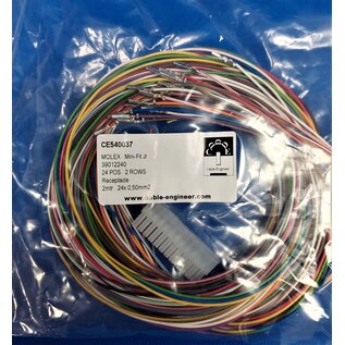 Molex Complete set met Molex MiniFit Jr. Receptacle connector 24Pos. (2-Rij) + 24 x 2m. 0,50mm2 kabel  met contacten (pre-crimped)