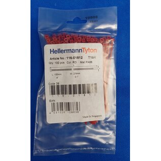 HellermannTyton HellermannTyton  Kablebinder / cable tie 100 x 2,5 mm - Rood - 100stuks - 116-01812 ( T18R)