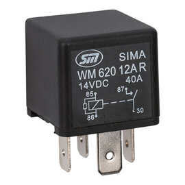 SIMA Relais Auto 4-Pins - 12V - 40A. - 1,6W  - coil met resistor - zonder beugel