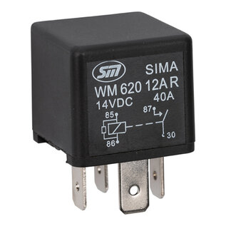 SIMA Auto Relais  4-Pins - 12V - 40A. - 1,6W  - coil met weerstand - zonder beugel - WM620 12AR