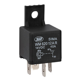 SIMA Relais Auto 4-Pins - 12V - 40A. - 1,6W  - coil met resistor - met beugel