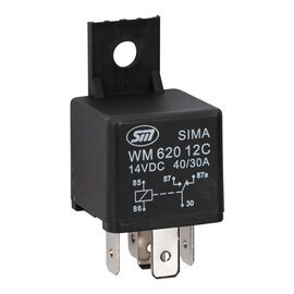 SIMA Relais Auto 5-Pins - 12V - 40A. - 1,6W  - Standaard coil - met beugel