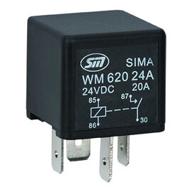 SIMA Relais Auto 4-Pins - 24V - 20A. - 1,6W  - Standaard coil - zonder beugel