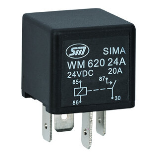 SIMA Auto Relais  4-Pins - 24V - 20A. - 1,6W  - Standaard coil - zonder beugel - WM62024A