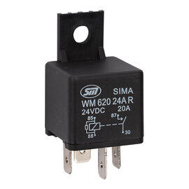 SIMA Relais Auto 4-Pins - 24V - 20A. - 1,6W  - coil met resistor en beugel