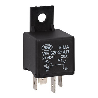 SIMA Auto Relais  4-Pins - 24V - 20A. - 1,6W  -  coil met resistor en bevestigingsbeugel - WM62024AR