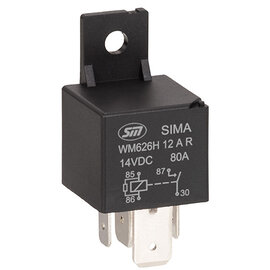 SIMA Relais Auto 4-Pins - 12V - 80A. - 1,6W  - coil met resistor - met beugel