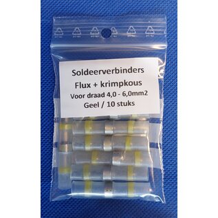 Cable-Engineer.com Soldeerverbinder met krimpkous huls - Geel - voor draden 4,0 t/m 6,0 mm2 - 10 stuks