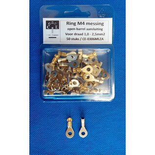 Cable-Engineer.com Ring M4 - Messing -open-barrel aansluiting voor  draad 1,0 - 2,5mm2 - 50st.