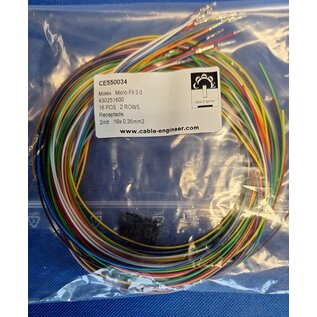 Molex Pre-crimped Molex MicroFit 3.0 set: 16-Pos. Receptacle Housing met 16x 2m. 0,35mm2 kabel met contacten gemonteerd