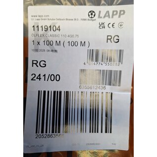 LAPP Benelux Stuurstroomkabel van LAPP: ÖLFLEX® CLASSIC 110 - 4G0.75 - Grijs - 100m. - 1119104