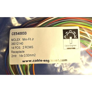 Molex Complete set met Molex MiniFit Jr. Receptacle connector 14-Pos. (2-Rij) + 14x 2m. 0,50mm2 FLRY-B kabel  met contacten (pre-crimped)