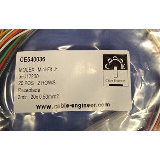 Molex Complete set met Molex MiniFit Jr. Receptacle connector 20-Pos. (2-Rij) + 20x 2m. 0,50mm2 FLRY-B kabel  met contacten (pre-crimped)