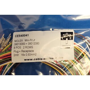 Molex Complete set met Molex MiniFit Jr. Plug & Receptacle 8-Pos. (2-Rij) + 16x 2m. 0,50mm2 kabel en contacten