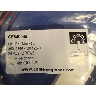 Molex Complete set met Molex MiniFit Jr. Plug & Receptacle 24-Pos. (2-Rij) + 48x 2m. 0,50mm2 kabel en contacten
