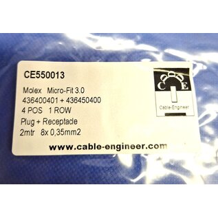 Molex Pre-crimped Molex MicroFit 3.0 set: 4-Pos./1-Rij Plug + Receptacle Housing met 8x 2m. 0,35mm2 kabel met contacten gemonteerd