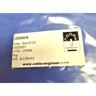 Molex Pre-crimped Molex Micro Fit 3.0 set: 2-Pos. / 2-rij Plug Housing met 2x 2m. 0,35mm2 kabel met contacten gekrompen