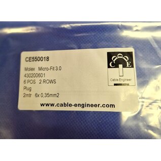 Molex Pre-crimped Molex Micro Fit 3.0 set: 6-Pos. / 2-rij Plug Housing met 6x 2m. 0,35mm2 kabel met contacten gekrompen
