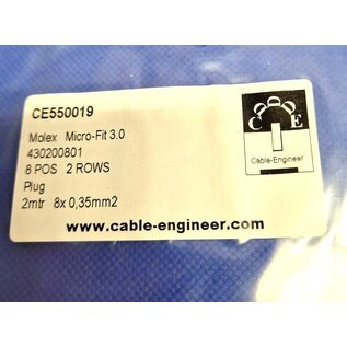 Molex Pre-crimped Molex Micro Fit 3.0 set: 8-Pos. / 2-rij Plug Housing met 8x 2m. 0,35mm2 kabel met contacten gekrompen