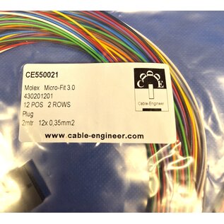 Molex Pre-crimped Molex Micro Fit 3.0 set: 12-Pos. / 2-rij Plug Housing met 12x 2m. 0,35mm2 kabel met contacten gekrompen