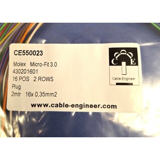Molex Pre-crimped Molex Micro Fit 3.0 set: 16-Pos. / 2-rij Plug Housing met 16x 2m. 0,35mm2 kabel met contacten gekrompen