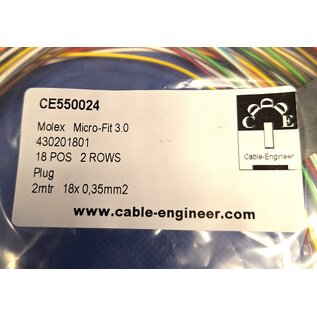 Molex Pre-crimped Molex Micro Fit 3.0 set: 18-Pos. / 2-rij Plug Housing met 18x 2m. 0,35mm2 kabel met contacten gekrompen