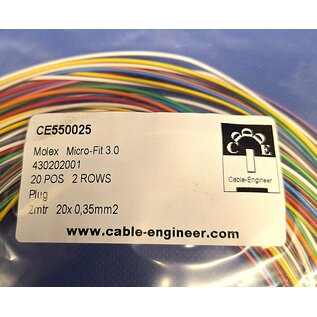 Molex Pre-crimped Molex Micro Fit 3.0 set: 20-Pos. / 2-rij Plug Housing met 20x 2m. 0,35mm2 kabel met contacten gekrompen