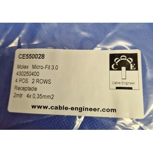 Molex Pre-crimped Molex MicroFit 3.0 set: 4-Pos./ 2-rij Receptacle Housing met 4x 2m. 0,35mm2 kabel met contacten gekrompen