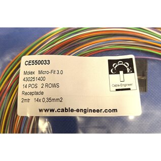 Molex Pre-crimped Molex MicroFit 3.0 set: 14-Pos./ 2-rij Receptacle Housing met 14x 2m. 0,35mm2 kabel met contacten gekrompen