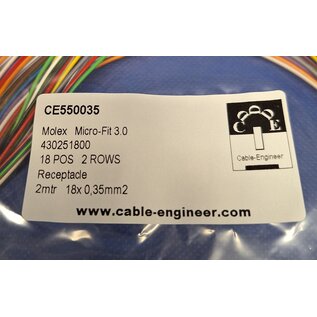 Molex Pre-crimped Molex MicroFit 3.0 set: 18-Pos./ 2-rij Receptacle Housing met 18x 2m. 0,35mm2 kabel met contacten gekrompen